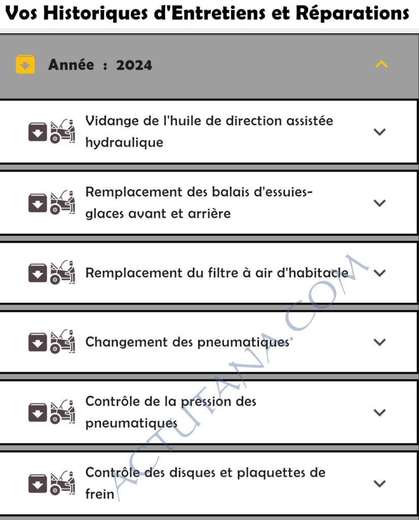 Application Historique d'entretien automobile 