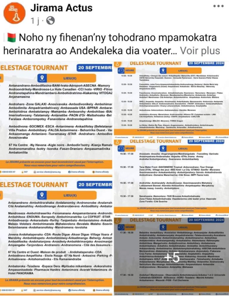 Coupures et délestages Jirama