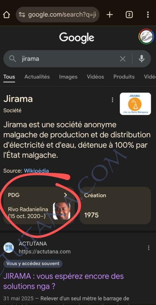 Page wikipédia Jirama 